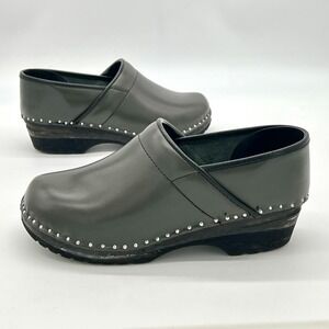 Troentorp Van Gogh Clogs Green Leather Slip On Studded Comfort Sweden 7/37 $159